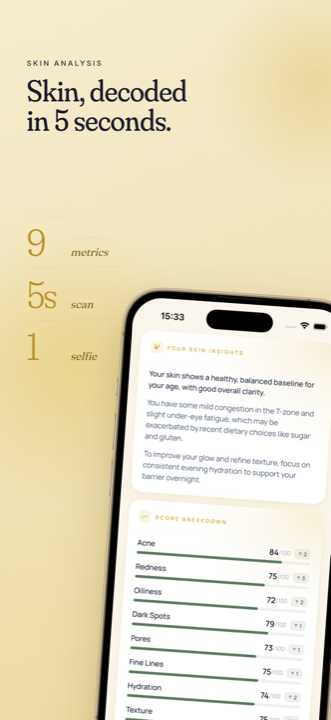 Aureli skin scan — instant 9-metric analysis